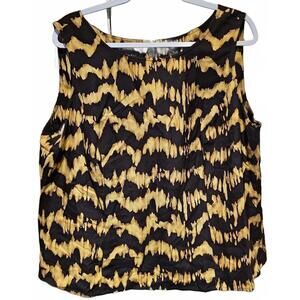 Dana Buchman 100% Silk Size 16 Abstract Beige Brown Top Blouse Women Quality